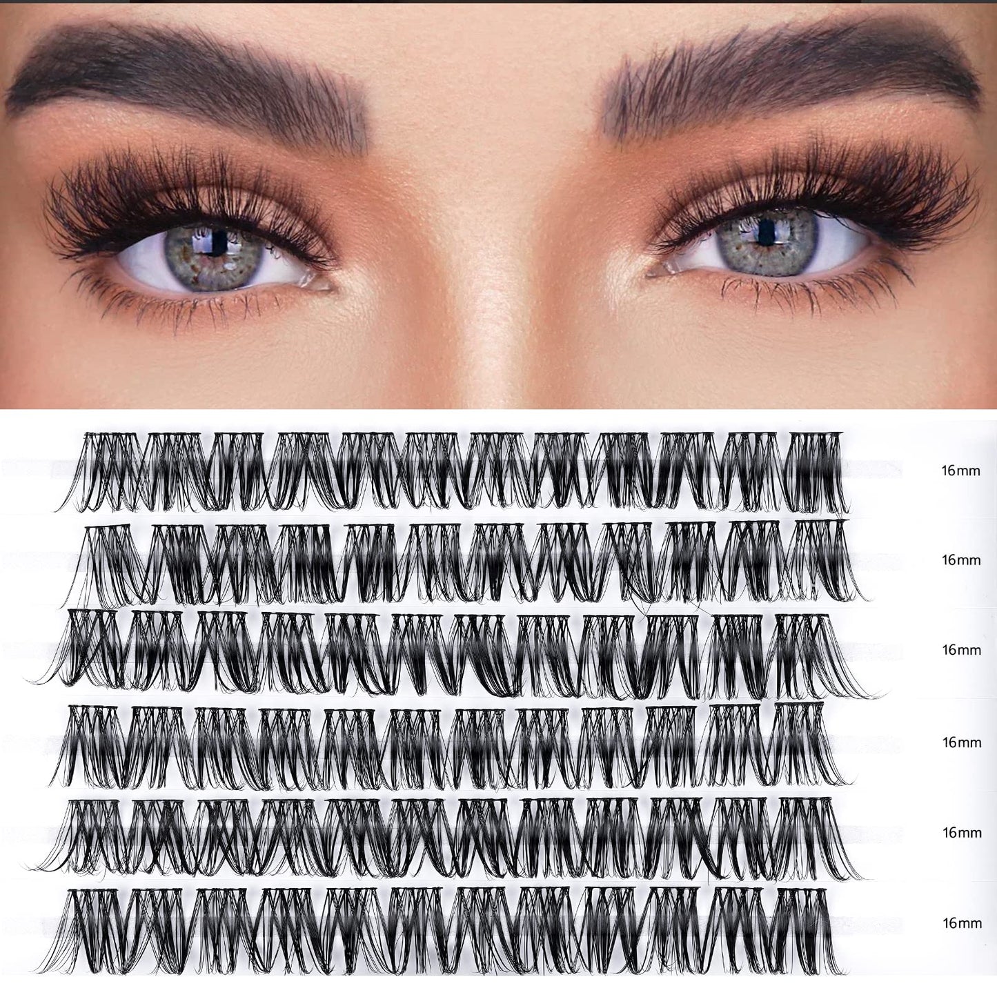 LANKIZ D Curl Cluster Lashes, 72pcs Individual Extensions, Superfine Band DIY, 16mm Soft & Natural Clusters, At-Home Eyelash Extension
