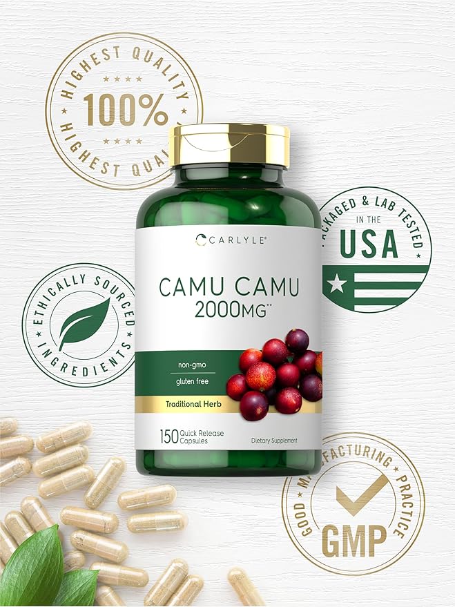 Carlyle Camu Camu Capsules 2000mg | 150 Count | with Vitamin C | Non-GMO, Gluten Free