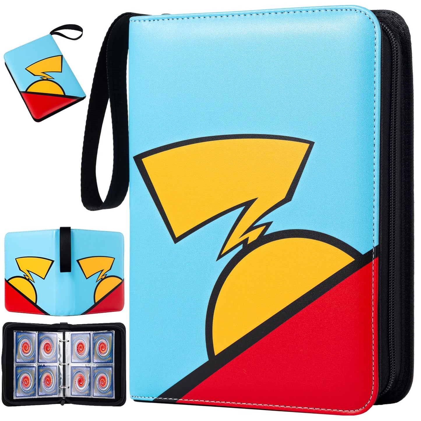 Jravkfi Card Binder 4-Pocket,400 Pockets Card Holder Album with 50 Removable Sleeves for Standard Size Cards TCG Trading Card Binder Display Storage Carrying Case-Blue