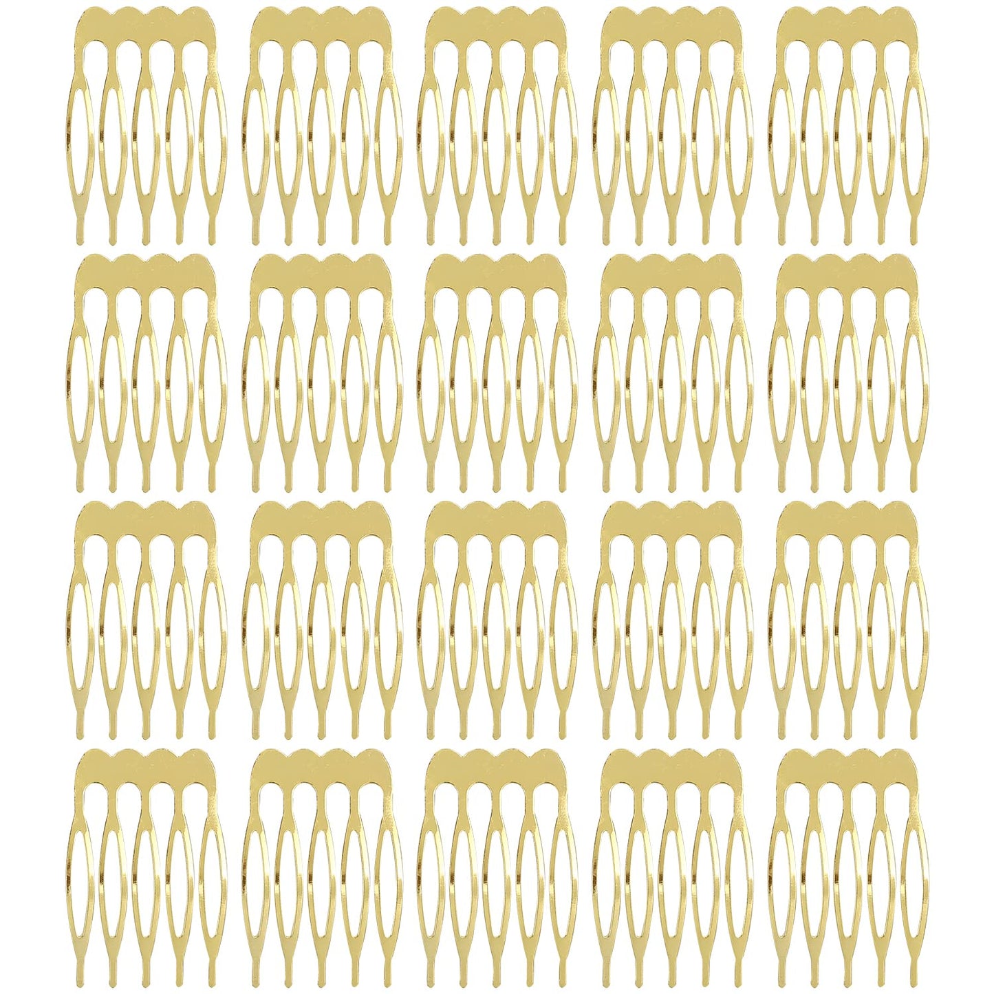Lawie 20 Pack Bulk 5 Teeth Gold Metal Side Hair Combs Plain Blank Crafting DIY Wire Slide Combs Wedding Bridal Veil Combs Decorative Headpiece French Twist Updo Clip Bun Holder Hair Accessories