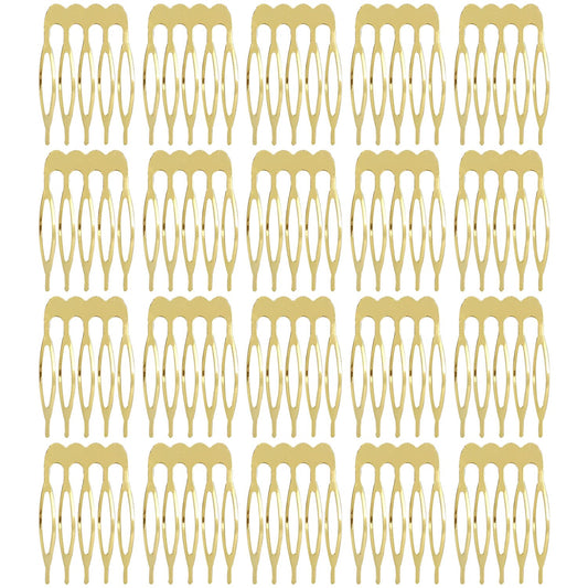 Lawie 20 Pack Bulk 5 Teeth Gold Metal Side Hair Combs Plain Blank Crafting DIY Wire Slide Combs Wedding Bridal Veil Combs Decorative Headpiece French Twist Updo Clip Bun Holder Hair Accessories