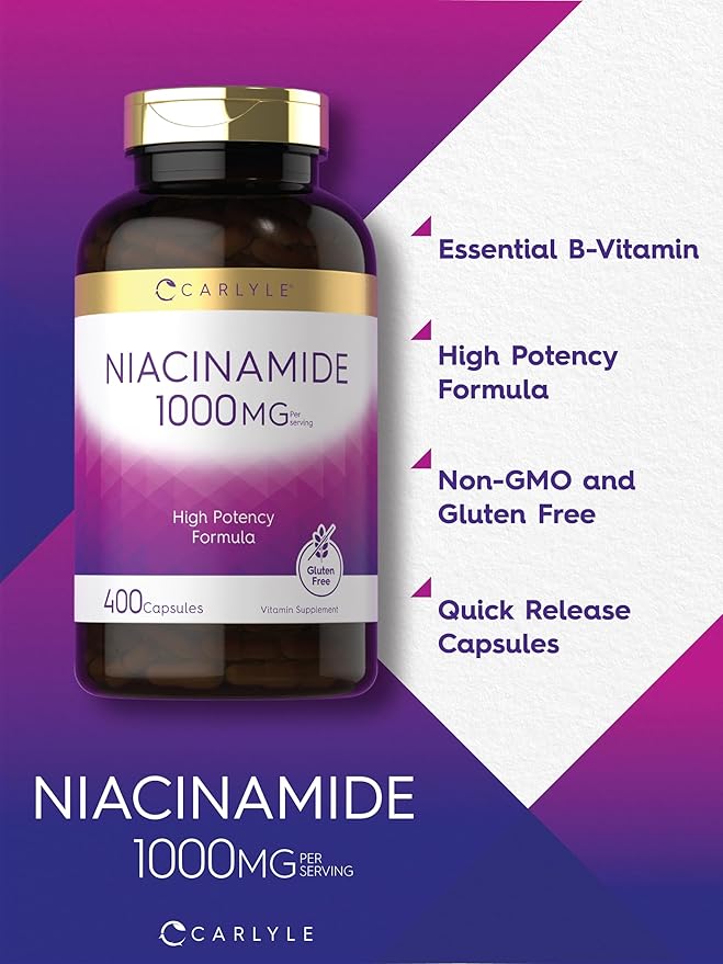 Carlyle Niacinamide | 1000 mg | 400 Capsules | Vitamin B3 Niacin | High Potency Formula | Non-GMO, Gluten Free Supplement