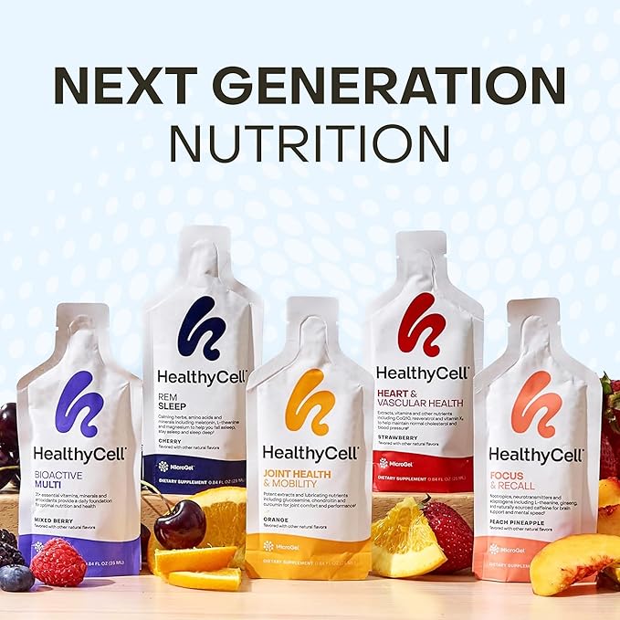 Healthycell Focus & Recall, Daily Liquid Brain Supplement for Focus & Memory - Nootropics Supplement for Concentration & Alertness with L-Theanine, Omega-3 & Taurine - 14 Gel Packs