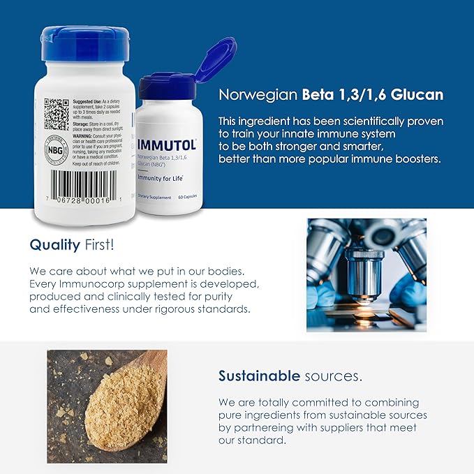 Immutol Immune Support Supplement with 750mg of Beta Glucan 1,3 1,6 - Natural Ingredients, High Potency to Boost Immunity and Overall Wellness, 60 Capsules (60)