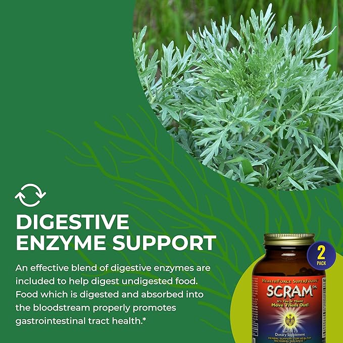 HealthForce SuperFoods Scram - Herbal Supplement with Milk Thistle, Wormwood & Black Walnut - Digestion Support Capsules - 150 Vegan Capsules (Pack of 2)