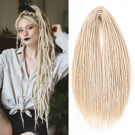 Leeven Blonde Synthetic Double Ended Dreadlock Extensions 24 Inch 0.6 cm Width Thin DE Dreads Crochet Dreads 10 Strands Handmade Soft Loc Extensions for Women Men