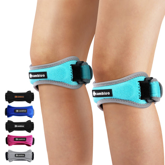 CAMBIVO Patella Tendon Knee Strap 2 Pack, Adjustable Knee Braces for Knee Pain, Knee Support Band for Running, Hiking, Volleyball, Jumpers Knee, Tennis, Tendonitis (Light Blue）