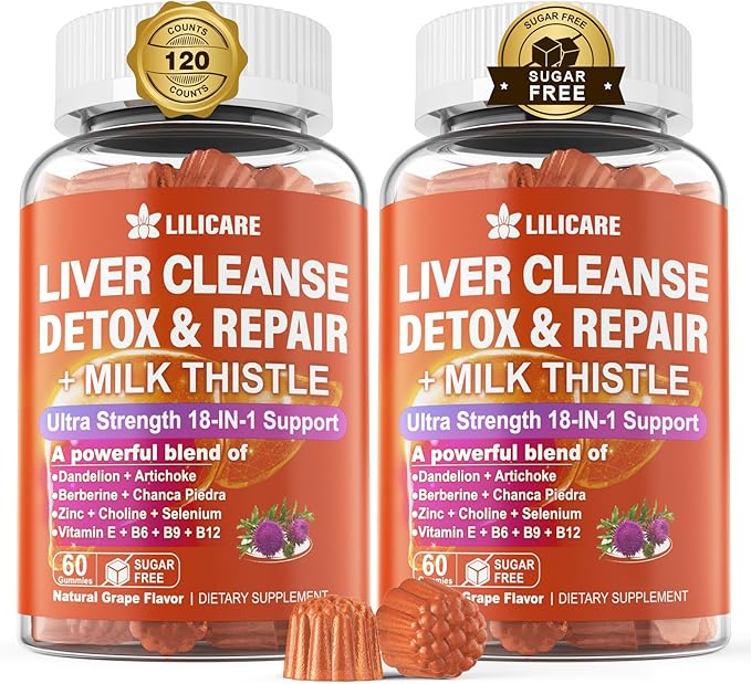 Bundle Ginger Chews Supplement Gummies for Nausea, Stomach Relief & Liver Cleanse Detox & Repair Gummies with Milk Thistle