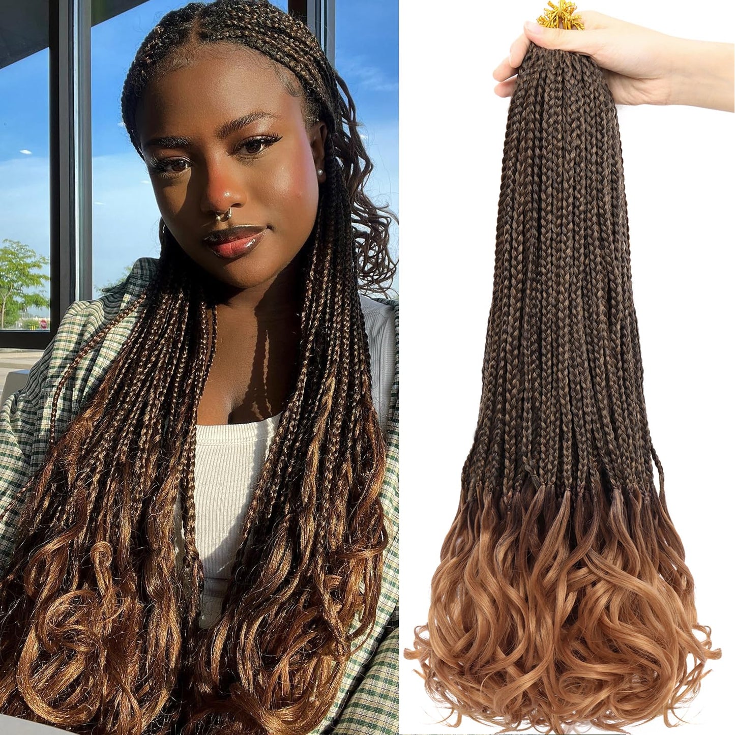 Curly Crochet Hair 24 Inch Goddess Box Braids Crochet Hair Pre Looped French Curl Crochet Braids French Curly Braiding Hair for Women 8 Packs Crochet French Curl Braids Hair Extension (1B/30)