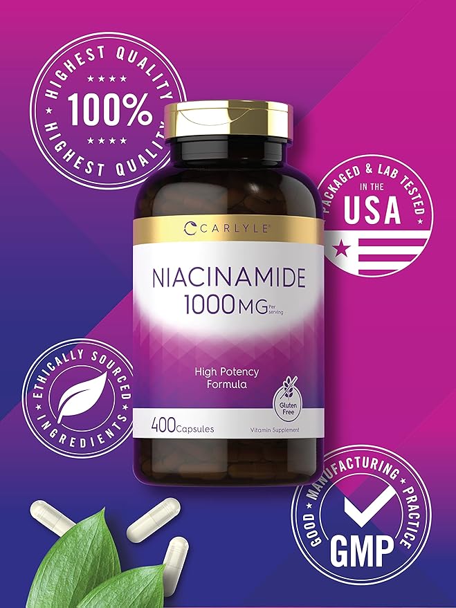 Carlyle Niacinamide | 1000 mg | 400 Capsules | Vitamin B3 Niacin | High Potency Formula | Non-GMO, Gluten Free Supplement