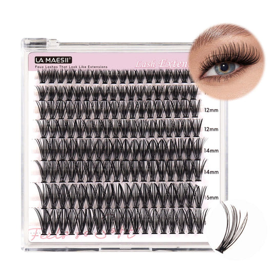 LA MAESII Lash Clusters, 40D Individual Lashes DIY Lash Extension Wispy Eyelash Clusters 10-16mm Volume Cluster Eyelash Extensions, Faux Mink Lashes Flat Band Reusable (40D)