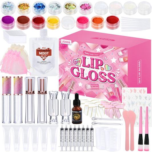 JCOOS Lip Gloss Making Kit, Lip Gloss Set for Teens Kids Tweens Girls Woman Lip Kit Fun DIY Lipgloss Making Kit, Make Your Own Lip Gloss Kit, Moisturizing Glitter Kids Gifts Stuff for Girls 10-12