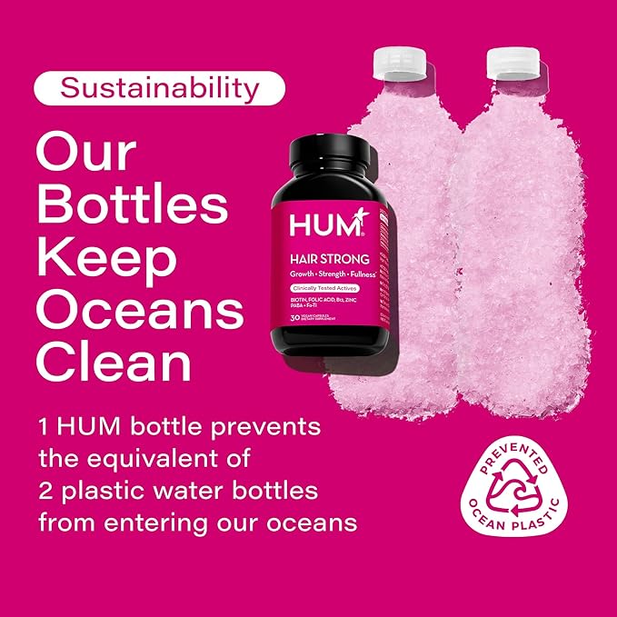 HUM Hair Strong - Hair Growth Vitamins with Biotin, Zinc, and Fo-Ti for Healthy Hair, Skin & Nails - Vegan Hair Supplement for Women | Biotin Supplement, (30 Capsules)