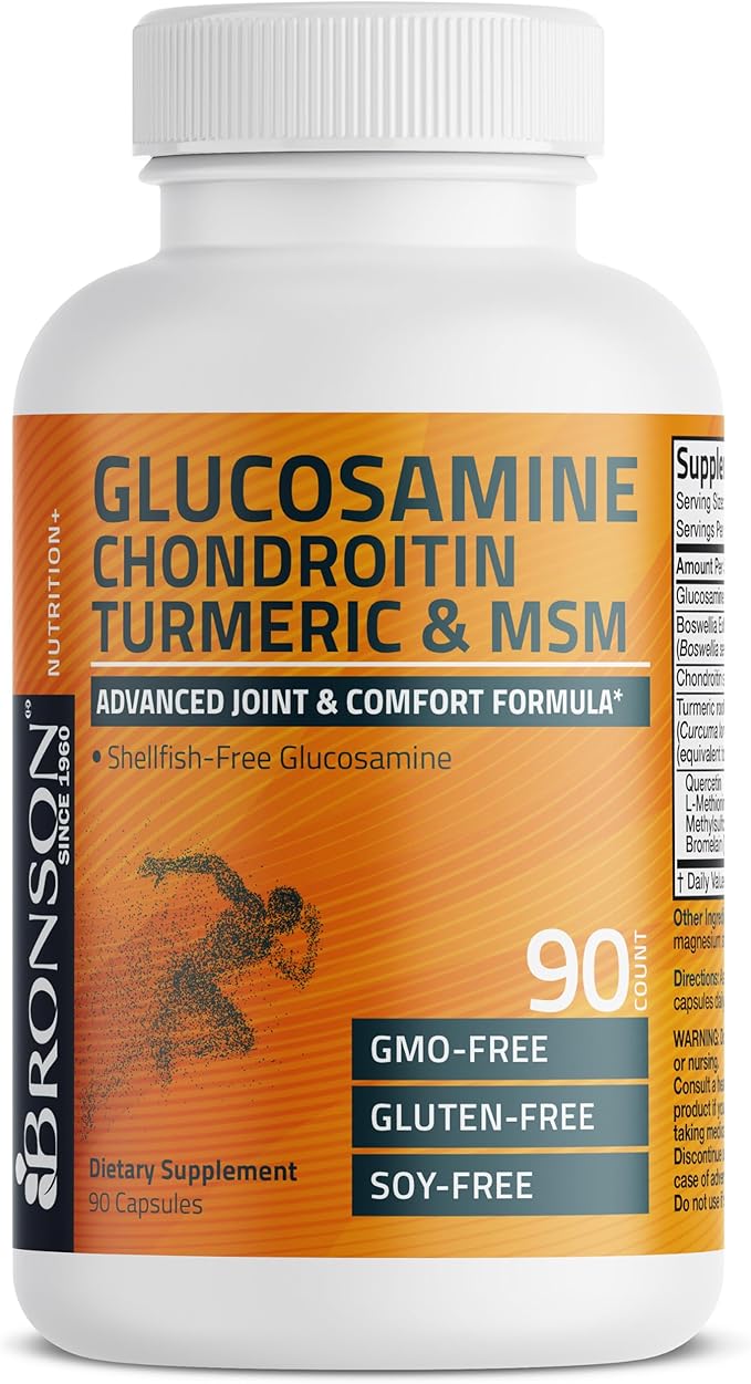 Bronson Glucosamine Chondroitin Turmeric & MSM Advanced Joint & Cartilage Formula, Supports Healthy Joints, Mobility & Cartilage - Non-GMO, 90 Capsules