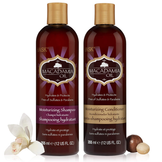 HASK MACADAMIA OIL Moisturizing Shampoo + Conditioner Set for All Hair Types, Color Safe, Gluten-Free, Sulfate-Free, Paraben-Free, Cruelty-Free - 1 Shampoo and 1 Conditioner
