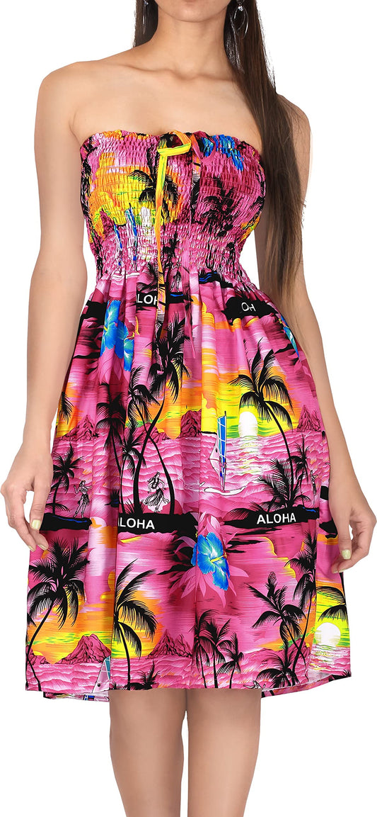 LA LEELA Women's Tube Dress Swing Dress Party One Size Bloom Island View