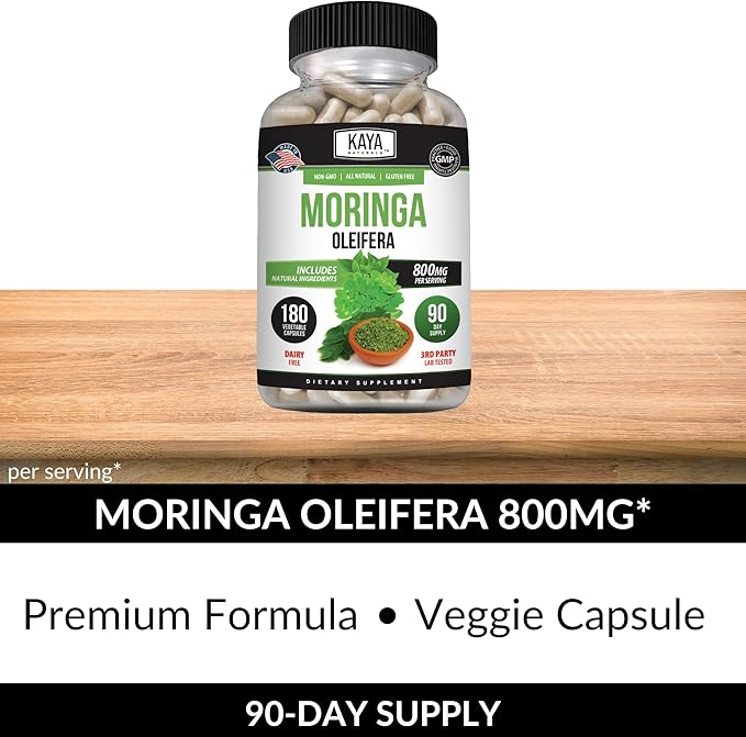 Kaya Naturals Moringa Leaf Extract - Complete Greens Superfood Supplement - Pure Miracle Tree Moringa - Boost Energy Naturally - Nutrient Dense Vitamins for Adult - 180 Veggie Count
