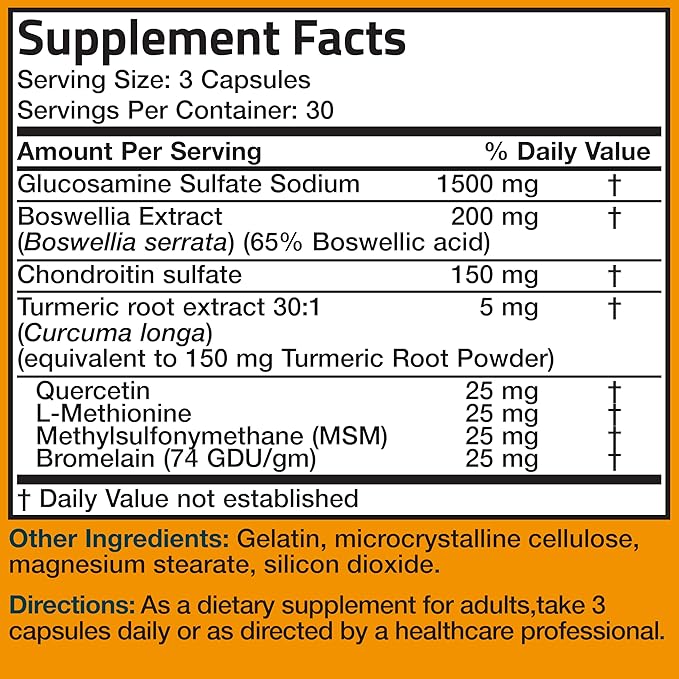 Bronson Glucosamine Chondroitin Turmeric & MSM Advanced Joint & Cartilage Formula, Supports Healthy Joints, Mobility & Cartilage - Non-GMO, 90 Capsules