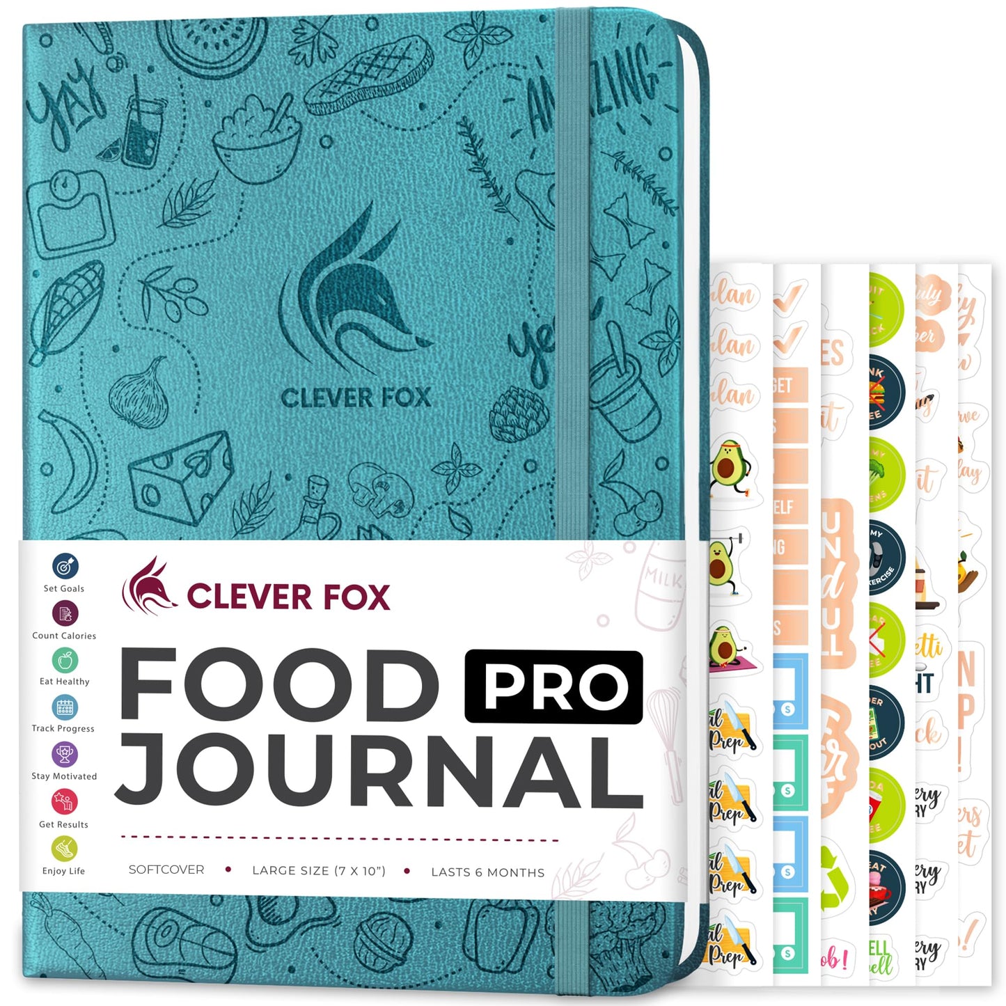 Clever Fox Food Journal Pro – Diet & Wellness Planner for Women & Men – Weight Loss Diary with Calorie Tracker – Food Log for Tracking Meals, Exercise & Weightloss - Undated, 7" x 10" Aquamarine