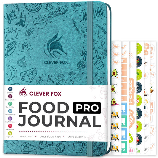Clever Fox Food Journal Pro – Diet & Wellness Planner for Women & Men – Weight Loss Diary with Calorie Tracker – Food Log for Tracking Meals, Exercise & Weightloss - Undated, 7" x 10" Aquamarine