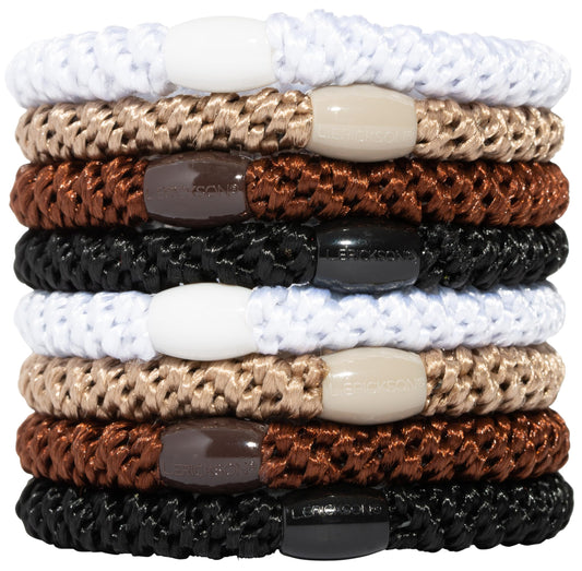 L. Erickson Grab & Go Pony Hair Ties - Neutral - 8 Pack Grab and Go Ponytail Holders - Hair Ties No Damage - Brown White Black Color Hair Bands Hair Accessories for Women