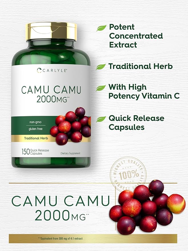 Carlyle Camu Camu Capsules 2000mg | 150 Count | with Vitamin C | Non-GMO, Gluten Free