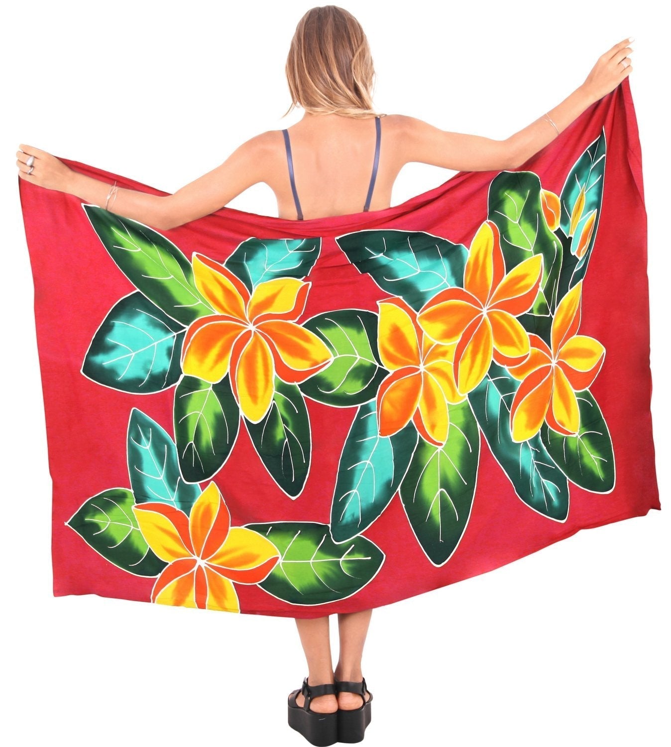 LA LEELA Women's Wraps Swimwear Cover up Sarong Wrap One Size Ruby Floral