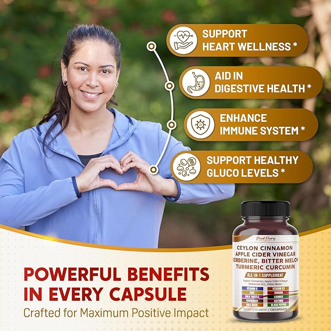 Ceylon Cinnamon Apple Cider Vinegar Berberine Bitter Melon - Made in USA