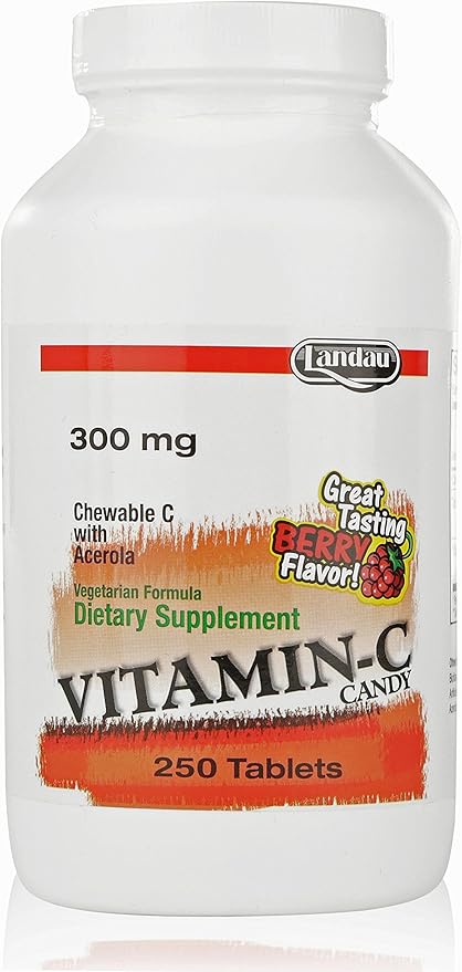 Landau Chewable Vitamin C Candy 300 Mg. Great Tasting Berry Flavor (250 Count)