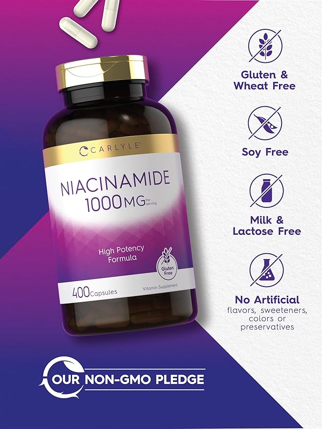 Carlyle Niacinamide | 1000 mg | 400 Capsules | Vitamin B3 Niacin | High Potency Formula | Non-GMO, Gluten Free Supplement