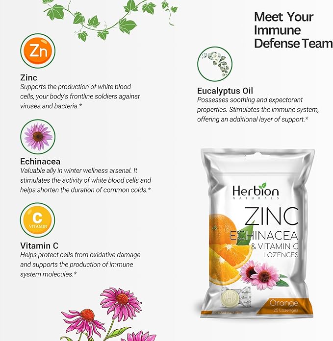 HERBION Naturals Zinc, Echinacea & Vitamin C Lozenges 25 CT - Dietary Supplement for Adults & Children 5+ - Promotes Wellness for The Whole Family (125 Count (Pack of 5), Orange)