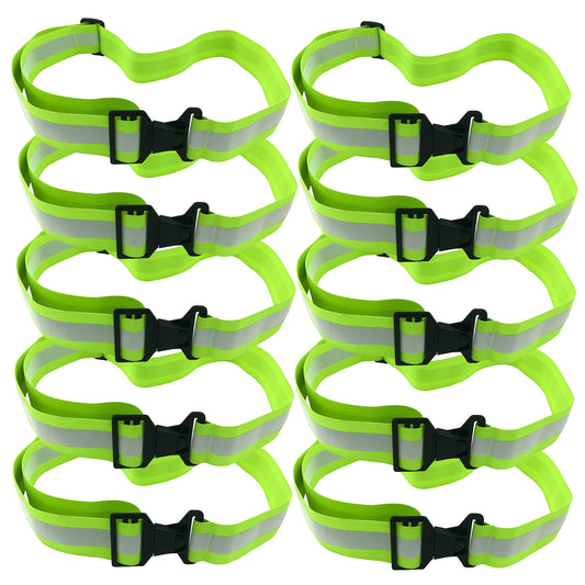 HiVisible 10 Reflective Belt for Running Army PT Belt Reflective Running Gear (10 x Green Belt)