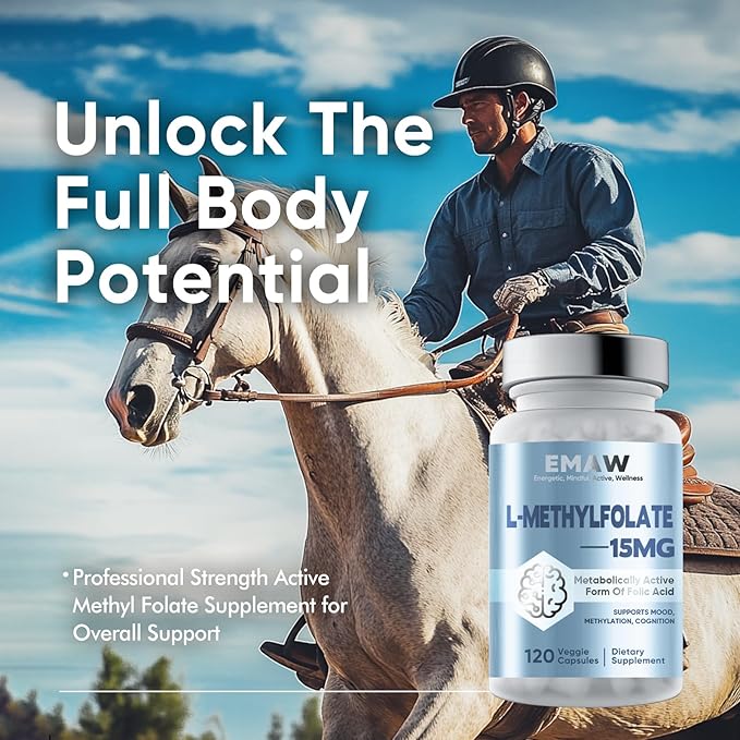 L Methylfolate 15 mg, with Methyl B12 & B6 Folate Supplement for Balanced Mood, Support Brain Health & Immune, 120 Capsules