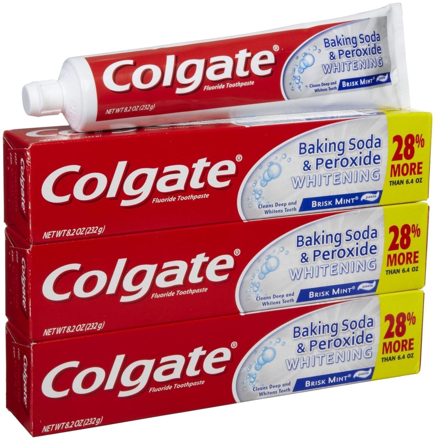 Colgate Baking Soda and Peroxide Whitening Toothpaste, Brisk Mint, 8.2 Ounce (Pack of 3)