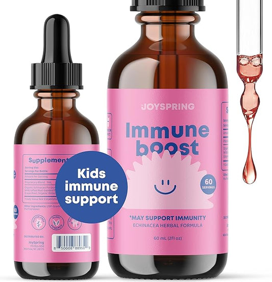 JoySpring Immune Drops - Kids Immune Support Liquid Supplement (2 fl oz) - Echinacea, Elderberry, Oregon Grape Root, Orange Peel, Vitamins A, B6, C - Natural Support System for Children & Adults