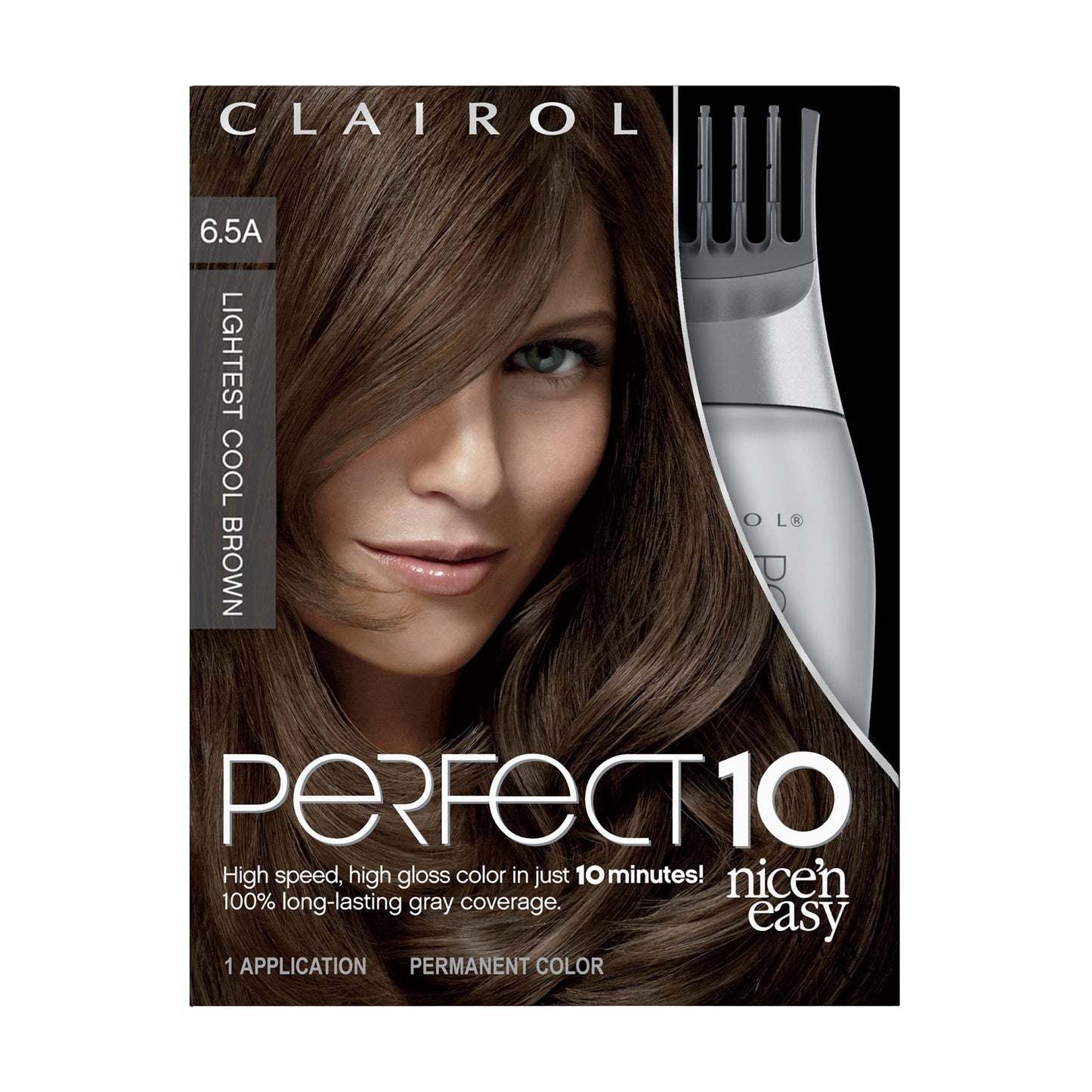 Clairol Nice‘n Easy Perfect 10 Permanent Hair Dye, 6.5A Lightest Cool Brown Hair Color, Pack of 1