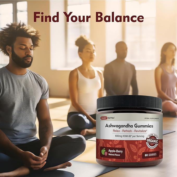 KSM-66 Ashwagandha Gummies - 600mg Organic Root Extract per Serving - Delicious Natural Apple-Berry Flavor | Supports Relaxation, Focus, & Energy (60 Gummies)