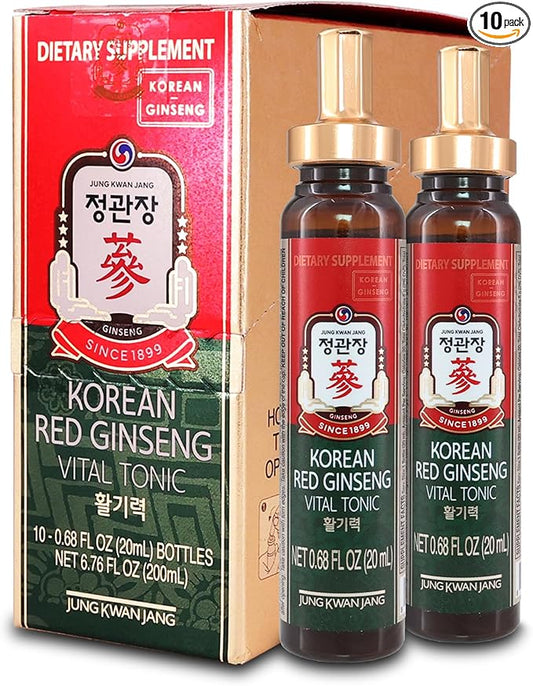 JungKwanJang Vital Tonic Korean Red Ginseng, Ginger, Fruit Blend Wellness Shots for Energy, Focus, Circulation and Immunity Supplement, 10 Count