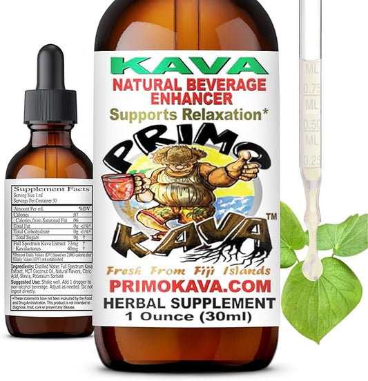 Kava Drops | Water Soluble Kava Extract | Concentrated Tincture Beverage Enhancer | Authentic Kava Kava from Fiji, 40mg Kavalactones | 1oz