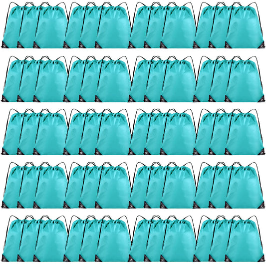 Grneric 60 Pieces Drawstring Backpack Bulk Cinch Sackpack Ployster Drawstring Bags for Gym Party Trip(Aqua)