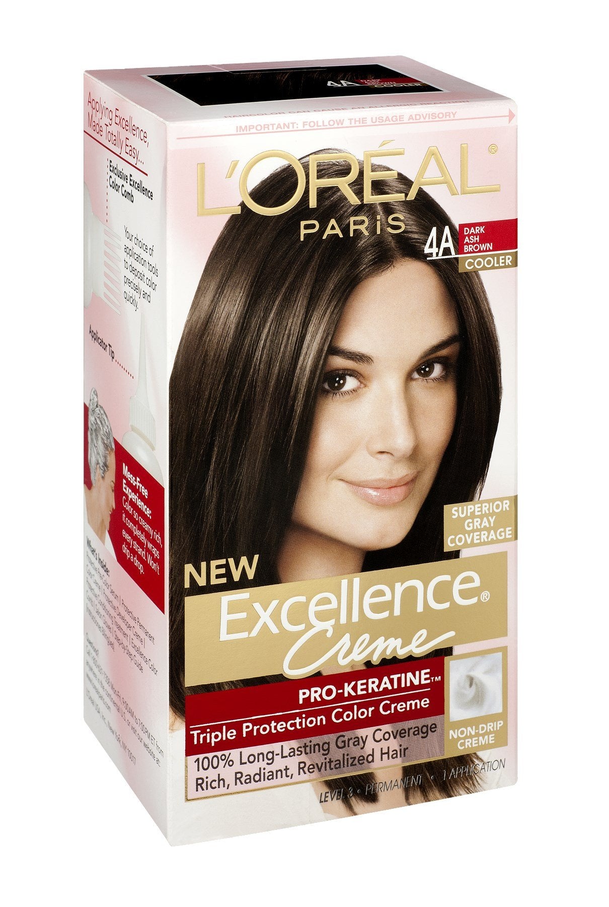 L'Oreal Paris Excellence Creme Haircolor, Dark Ash Brown [4A] (Cooler) 1 ea (Pack of 9)