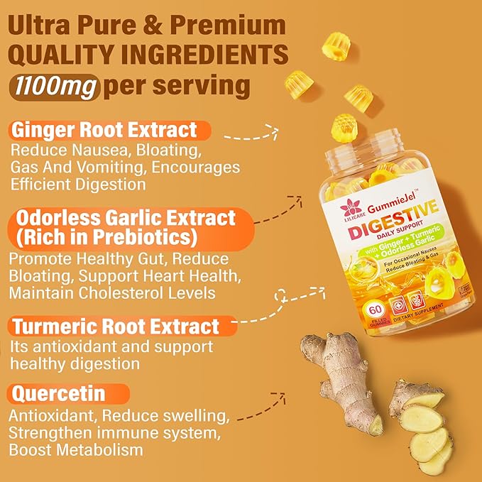 Bundle Ginger Chews Supplement Gummies for Nausea, Stomach Relief & Liver Cleanse Detox & Repair Gummies with Milk Thistle