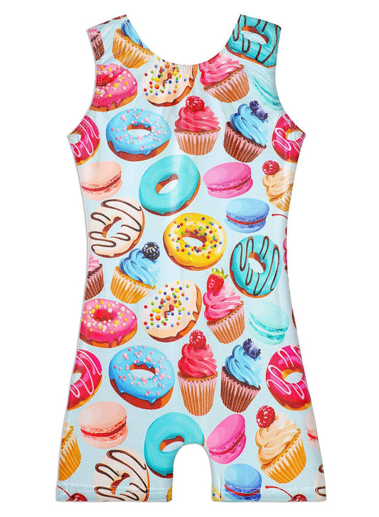 Leotards for Girls Gymnastics Biketard 3t 4t Toddler Dance Outfit Sparkle Colorful Donuts Unitard (Donuts Aqua Green, 3-4 Years)