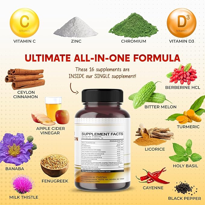 Ceylon Cinnamon Apple Cider Vinegar Berberine Bitter Melon - Made in USA