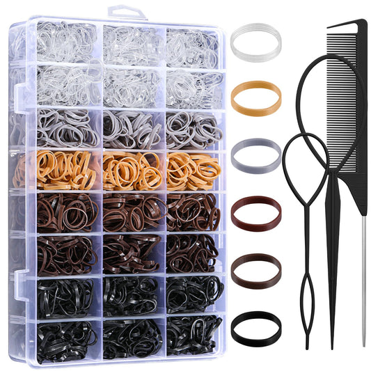 Auroray 2200 Pcs Elastic Hair Ties, 6 Natural Colors Mini Rubber Bands with Hair Tail Tools and Comb, Hair Accessories for Women, Girls, Toddlers, Babies