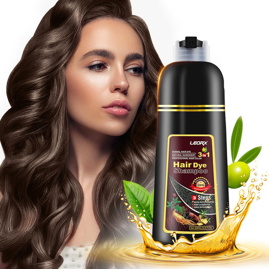 Leorx 3 In 1 Dark Brown Hair Dye For Gray Hair - Instant Herbal Coloring Shampoo For Women & Men - Shampoo Para Canas Mujer