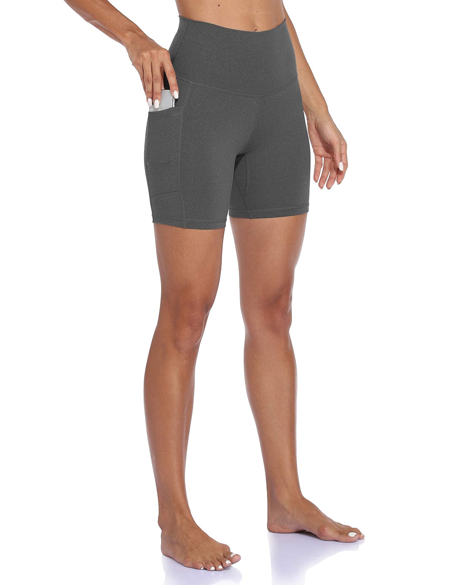 Colorfulkoala Women's High Waisted Biker Shorts with Pockets 6" Inseam Workout & Yoga Tights (XS, Heather Grey)