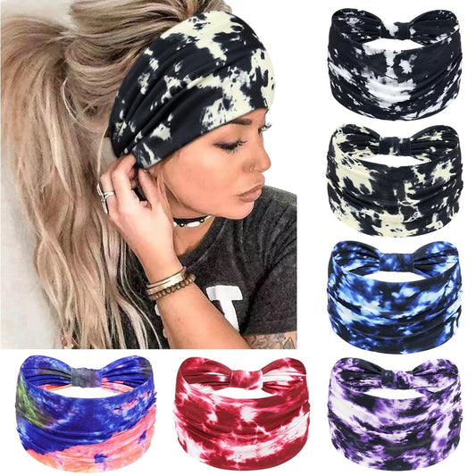 Awumbuk Wide Headbands for Women Knotted No Slip Head Bands Soft Turban Headband Hair Accessories Boho African Solid Color Head Wraps for Women Yoga Workout Pack of 6