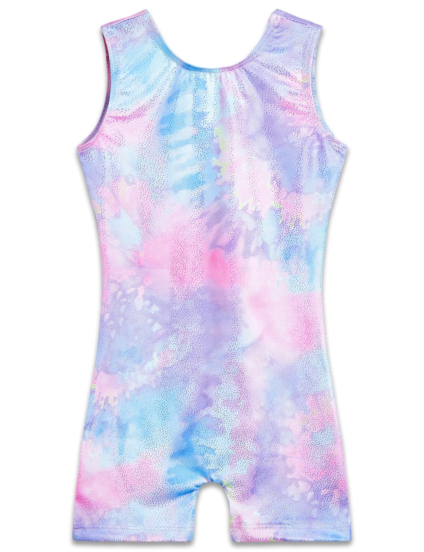 Gymnastics Leotards for Girls 5-6 Years Old Sparkly Purple Tie Dye Biketard with Shorts Tumbling Practicing Unitard