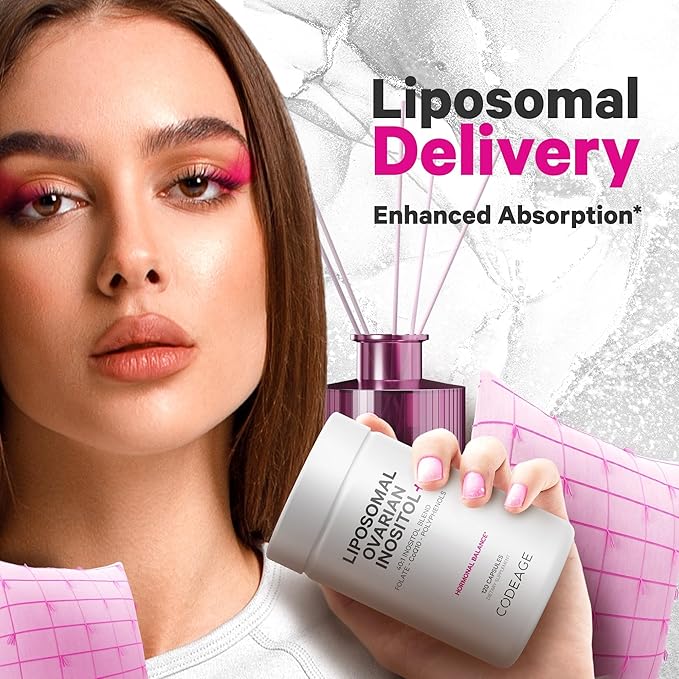 Codeage Liposomal Ovarian Inositol+ Supplement - Myo-Inositol & D-Chiro-Inositol 40:1 Blend, Folate 5-MTHF, CoQ10, Pomegranate & Wild Blueberry, Liposomal Delivery, Non-GMO, Gluten-Free - 120 Capsules